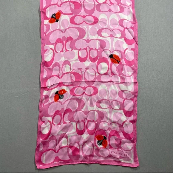 Coach Scarf 100% Silk Made in Japan Interlocking Cs with Ladybugs - Picture 12 of 16